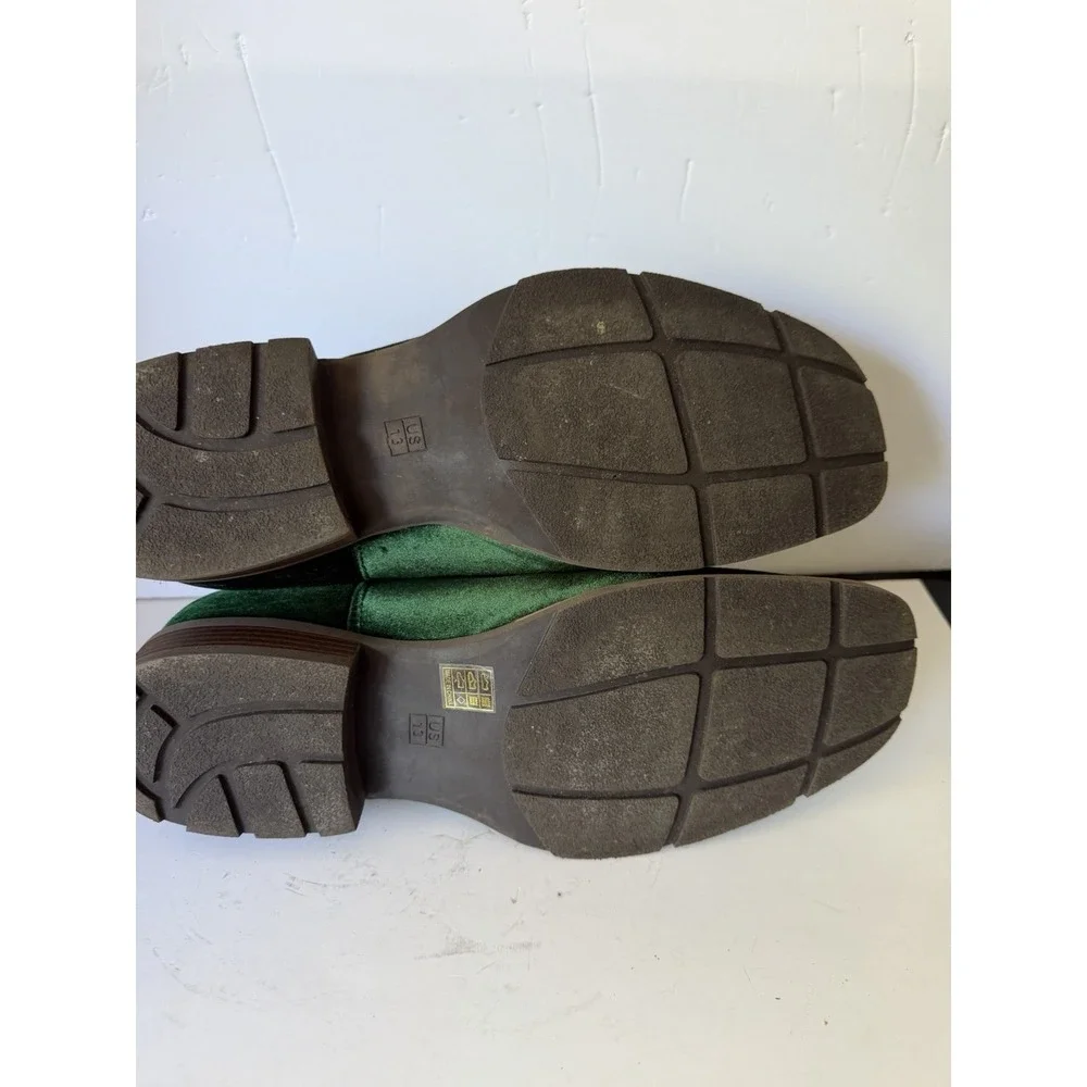 Men's Western Chelsea Boots Green Slip-On Square Toe Cowboy Ankle Shoes C-5